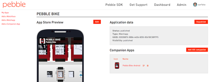 An application on the Pebble Developer Portal